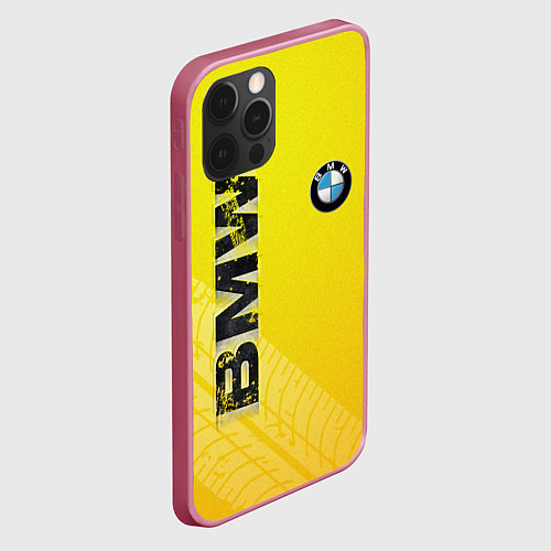 Чехол iPhone 12 Pro BMW СЛЕДЫ ШИН БМВ / 3D-Малиновый – фото 2