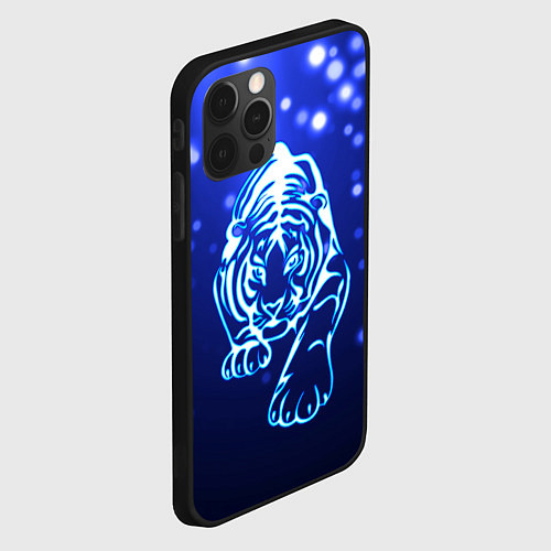 Чехол iPhone 12 Pro Неоновый тигр / 3D-Черный – фото 2