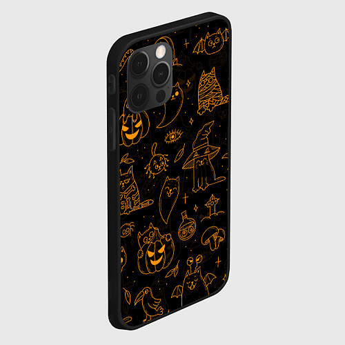 Чехол iPhone 12 Pro ХЕЛЛОУИН ПАТТЕРН КОТИКИ HALLOWEEN KITTY / 3D-Черный – фото 2