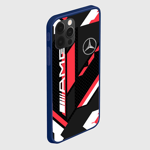 Чехол iPhone 12 Pro MERCEDES-BENZ AMG GEOMETRY STRIPES RED / 3D-Тёмно-синий – фото 2