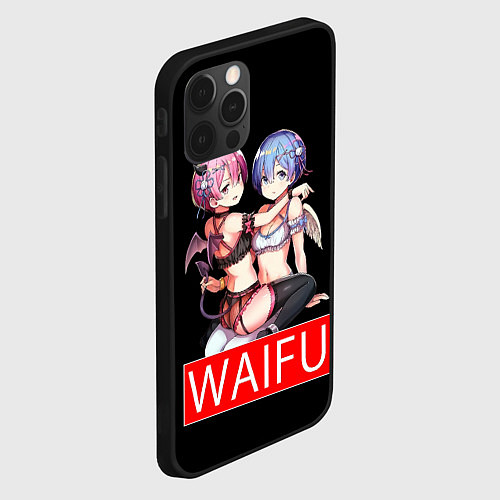 Чехол iPhone 12 Pro Рем и рам вайфу Re zero ahegao / 3D-Черный – фото 2