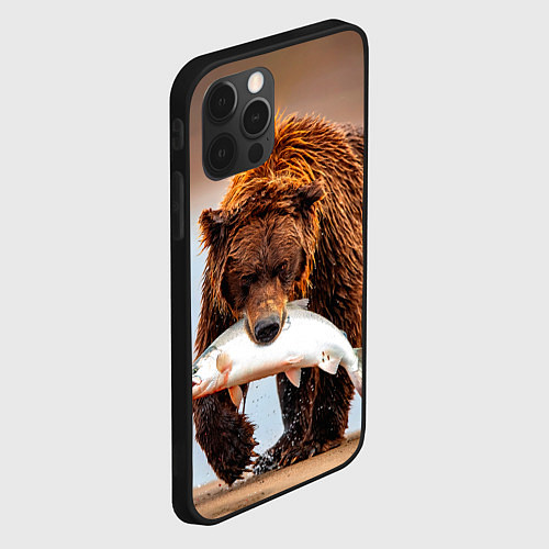 Чехол iPhone 12 Pro Медведь с рыбой во рту / 3D-Черный – фото 2