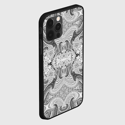 Чехол iPhone 12 Pro Черно-белый абстрактный узор / 3D-Черный – фото 2
