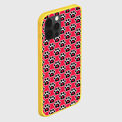 Чехол iPhone 12 Pro Следы от Лап с Сердечками / 3D-Желтый – фото 2