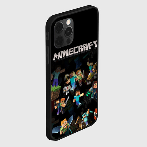 Чехол iPhone 12 Pro МАЙНКРАФТ ПАТТЕРН ПЕРСОНАЖИ ИГРЫ / 3D-Черный – фото 2