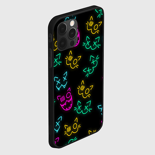 Чехол iPhone 12 Pro НЕОНОВЫЕ КОТИКИ NEON FACES CATS / 3D-Черный – фото 2