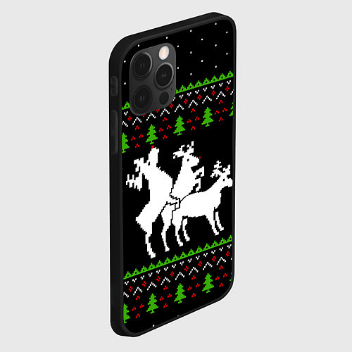 Чехол iPhone 12 Pro Новогодние три оленя / 3D-Черный – фото 2