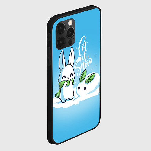 Чехол iPhone 12 Pro Let it snow Зайчик и снежок / 3D-Черный – фото 2