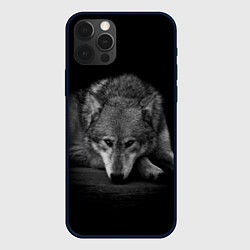 Чехол для iPhone 12 Pro Волк, на черном фоне, цвет: 3D-черный
