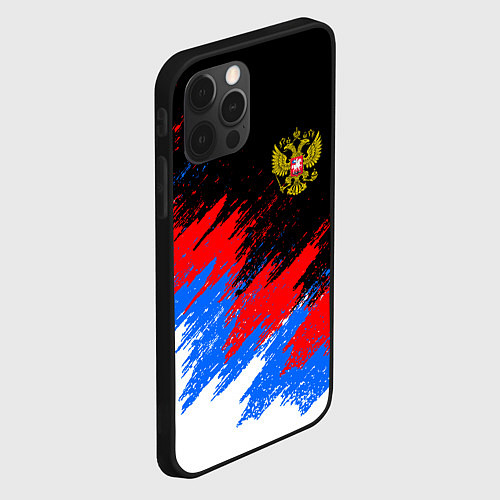 Чехол iPhone 12 Pro РОССИЯ, БРЫЗГИ КРАСОК, ТРИКОЛОР / 3D-Черный – фото 2