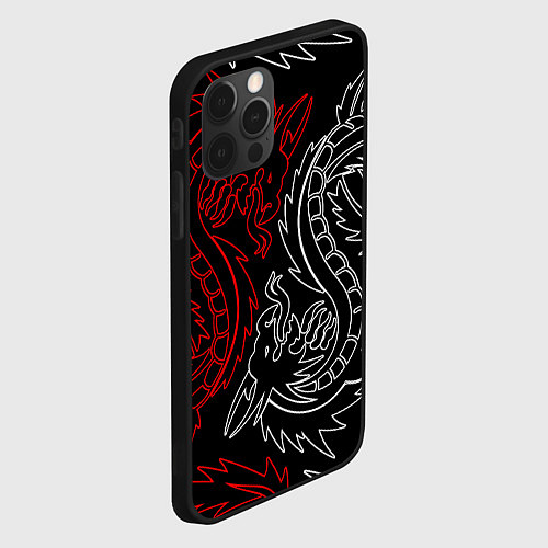 Чехол iPhone 12 Pro БЕЛО КРАСНЫЙ ДРАКОН RED WHITE DRAGON / 3D-Черный – фото 2