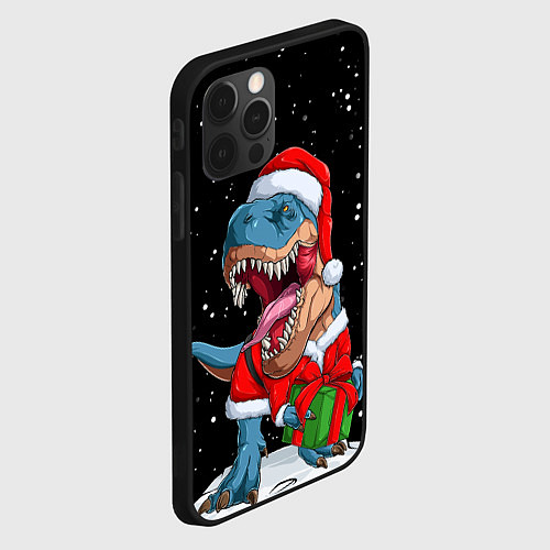 Чехол iPhone 12 Pro Новогодний Динозавр / 3D-Черный – фото 2