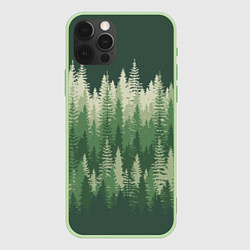 Чехол для iPhone 12 Pro Елки-палки, хвойный лес, цвет: 3D-салатовый