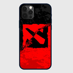 Чехол для iPhone 12 Pro DOTA 2 RED BLACK LOGO, БРЫЗГИ КРАСОК, цвет: 3D-черный