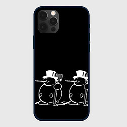 Чехол для iPhone 12 Pro Снеговик на черном фоне, цвет: 3D-черный