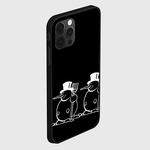 Чехол iPhone 12 Pro Снеговик на черном фоне / 3D-Черный – фото 2