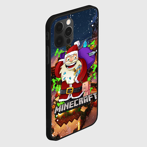 Чехол iPhone 12 Pro НОВОГОДНЯЯ ЁЛКА В МАЙНКРАФТ SANTA CLAUS / 3D-Черный – фото 2