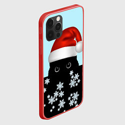 Чехол для iPhone 12 Pro Новогодний Кот со снежинками, цвет: 3D-красный — фото 2