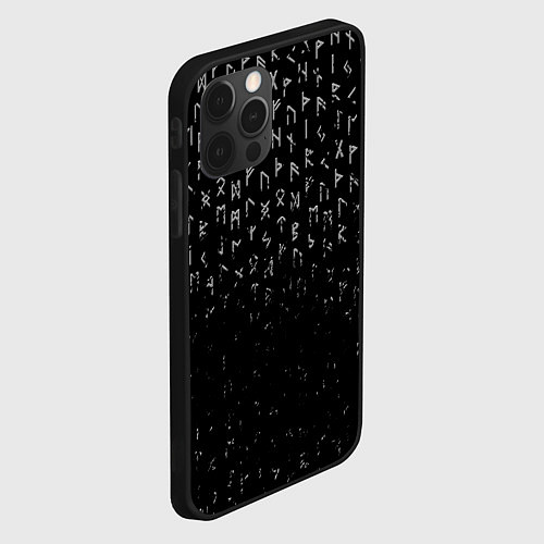Чехол iPhone 12 Pro МЕТАЛЛИЧЕСКИЕ РУНЫ, БРЫЗГИ КРАСОК / 3D-Черный – фото 2