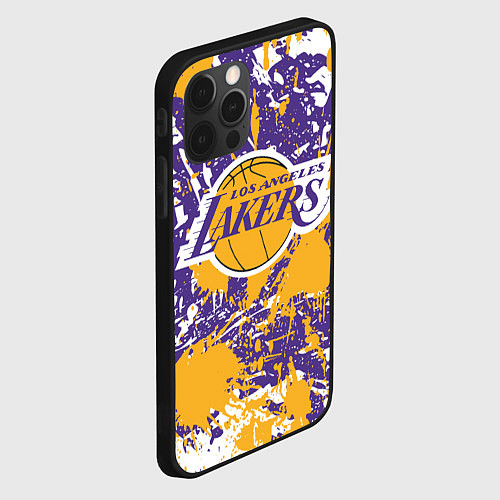 Чехол iPhone 12 Pro LAKERS ФИРМЕННЫЕ ЦВЕТА БРЫЗГИ КРАСОК LA / 3D-Черный – фото 2