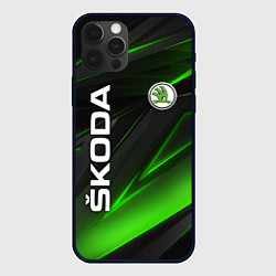 Чехол для iPhone 12 Pro SKODA GEOMETRY STRIPES GREEN NEON, цвет: 3D-черный