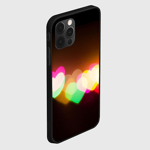 Чехол iPhone 12 Pro Горящие сердца всех цветов радуги / 3D-Черный – фото 2