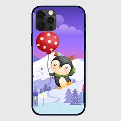 Чехол для iPhone 12 Pro Новогодний пингвин с шариком, цвет: 3D-черный