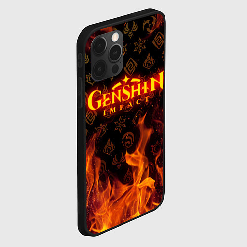 Чехол iPhone 12 Pro GENSHIN IMPACT FIRE SYMBOL ОГНЕННАЯ СТИХИЯ / 3D-Черный – фото 2