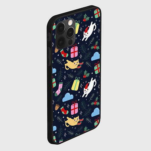 Чехол iPhone 12 Pro Новогодние кoты / 3D-Черный – фото 2
