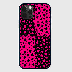 Чехол для iPhone 12 Pro Черно-Розовые сердца, цвет: 3D-черный