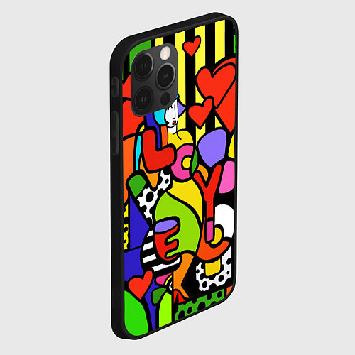 Чехол iPhone 12 Pro Romero Britto - love you / 3D-Черный – фото 2