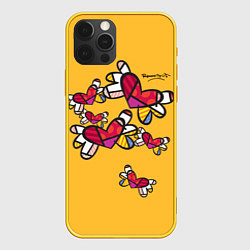 Чехол для iPhone 12 Pro Romero Britto - flying hearts, цвет: 3D-желтый