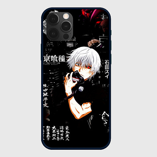 Чехол iPhone 12 Pro Токийский Гуль на фоне Иероглифов Tokyo Ghoul / 3D-Черный – фото 1
