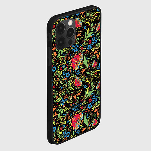 Чехол iPhone 12 Pro Цветочный Узор хохлома / 3D-Черный – фото 2