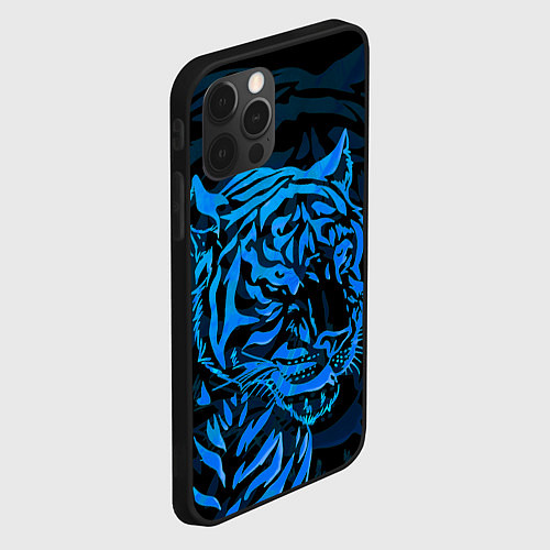 Чехол iPhone 12 Pro Голубой тигр Blue / 3D-Черный – фото 2