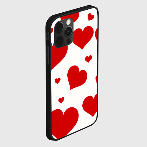 Чехол iPhone 12 Pro Красные сердечки Heart / 3D-Черный – фото 2