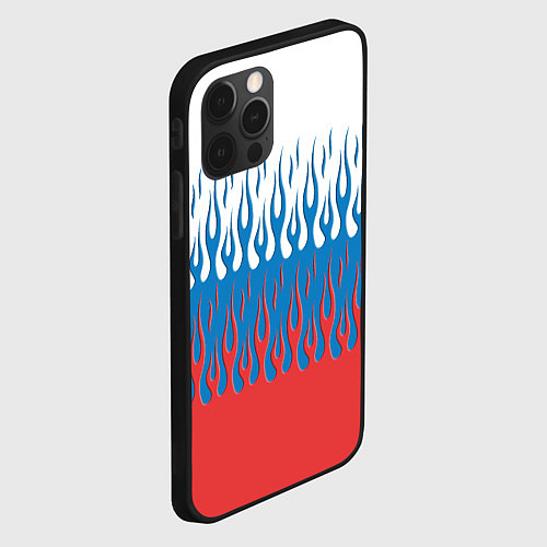 Чехол iPhone 12 Pro Флаг России пламя / 3D-Черный – фото 2