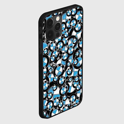 Чехол iPhone 12 Pro BMW PATTERN LOGO / 3D-Черный – фото 2