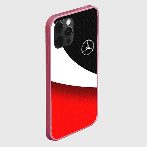 Чехол iPhone 12 Pro MERCEDES BENZ КАРБОН И КРАСНАЯ ВОЛНА / 3D-Малиновый – фото 2