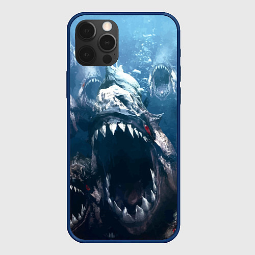 Чехол iPhone 12 Pro Пираньи Челюсти Монстры / 3D-Тёмно-синий – фото 1