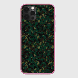 Чехол для iPhone 12 Pro Тёмно-Зелёный Сеточный Камуфляж, цвет: 3D-малиновый