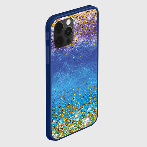 Чехол iPhone 12 Pro Градиент акварельный с золотым сияющим глиттером Б / 3D-Тёмно-синий – фото 2