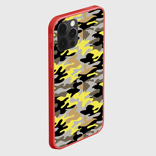Чехол iPhone 12 Pro Желтый, Черный, Серый, Модный камуфляж / 3D-Красный – фото 2