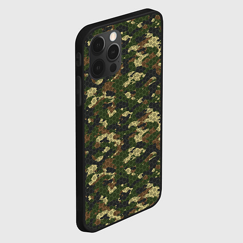 Чехол iPhone 12 Pro Камуфляж лесной с высокотехнологичной гексагональн / 3D-Черный – фото 2