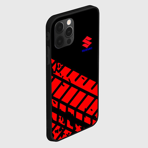 Чехол iPhone 12 Pro SUZUKI следы шин / 3D-Черный – фото 2