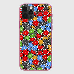 Чехол для iPhone 12 Pro Фишки, Ставки, Казино, цвет: 3D-малиновый
