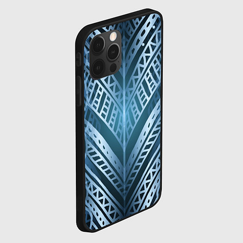 Чехол iPhone 12 Pro Неоновый абстрактный узор Синий и голубой неон на / 3D-Черный – фото 2