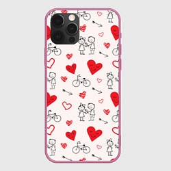Чехол для iPhone 12 Pro Романтические сердечки, цвет: 3D-малиновый