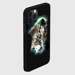 Чехол для iPhone 12 Pro Волки и Луна Wolves, цвет: 3D-черный — фото 2