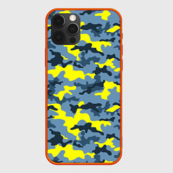 Чехол для iPhone 12 Pro Камуфляж Жёлто-Голубой, цвет: 3D-красный